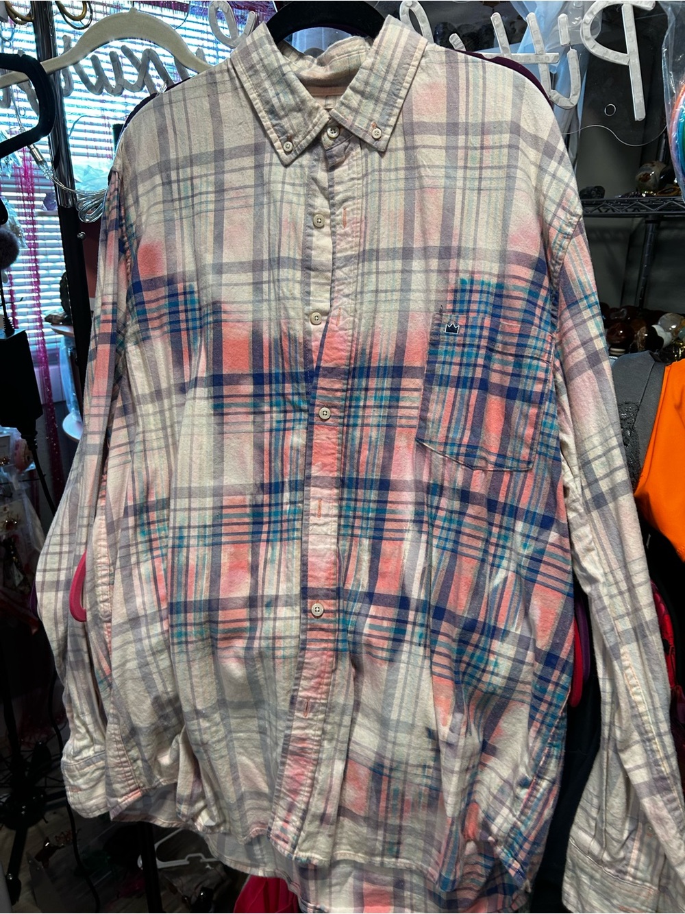 Men's Plaid Button-Down Shirt - Pink & Blue